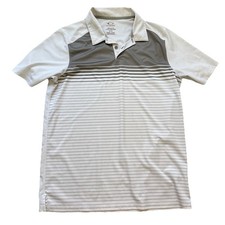 Oakley Hydrolix Polo Shirt Mens Size Medium Regular Fit Gray White Striped Golf