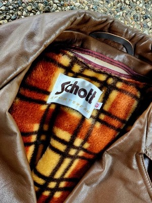 Schott NYC Vintage Cowhide Leather Jacket Car Coat Brown Size 42