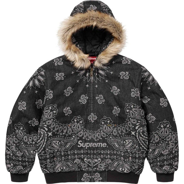 Veste de travail à capuche en denim jacquard Supreme Bandana noir (taille Medium)