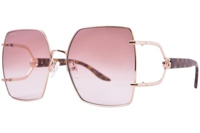 Gucci GG1564SA 004 Sunglasses Women's Gold/Havana/Red Lens Square Shape 61mm
