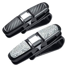 2 Pack Glasses Holders for Car Sun Visor, Glasses Holder Clip with Rhinestones