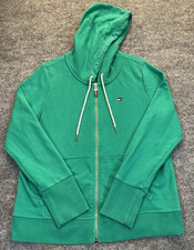 Tommy Hilfiger Women s Size Large Green Full Zip Hoodie Flag Logo