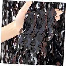 3 Pack New Years Decorations Wavy Black Tinsel Foil Fringe Curtains Pure Black