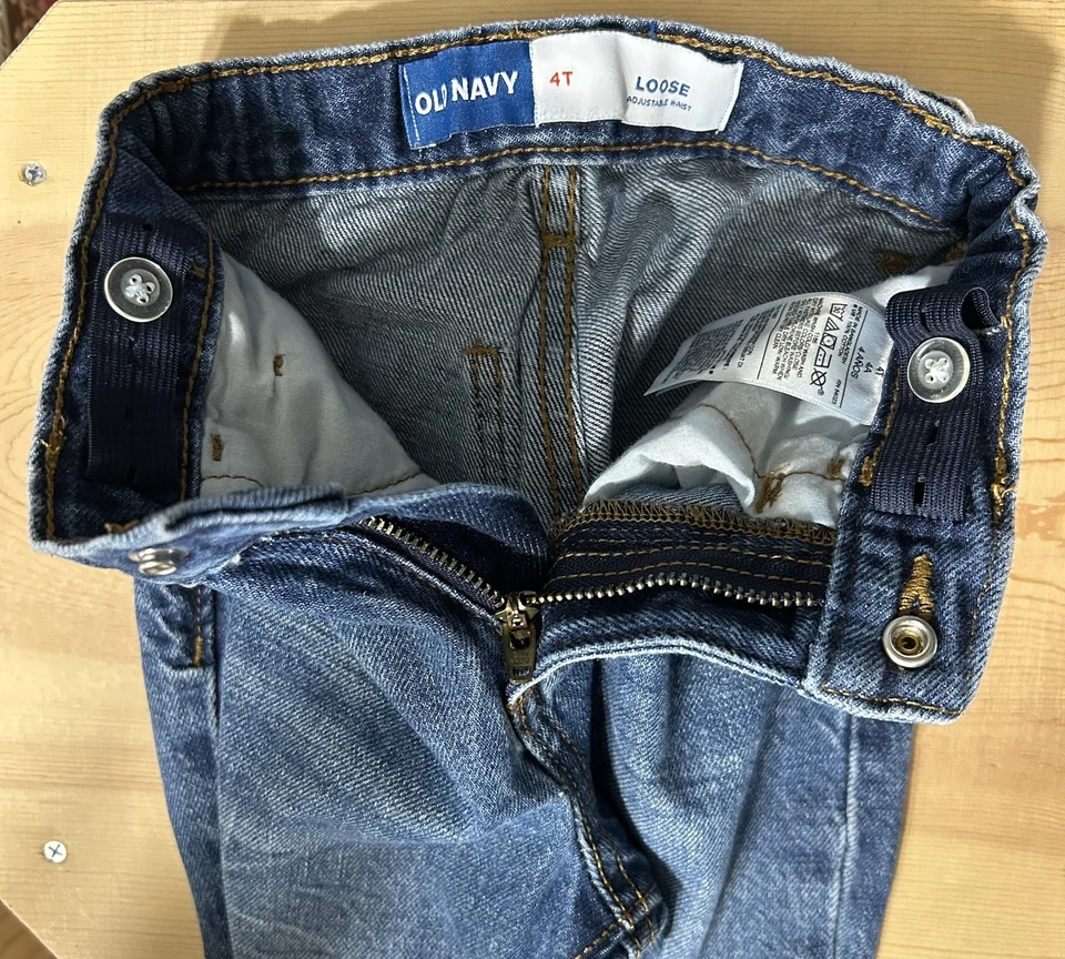 Old Navy Boys Jeans 4T-Loose Fit-Adjustable Waist-Dark Montana Blue-Snap Closure - Image 3 of 4