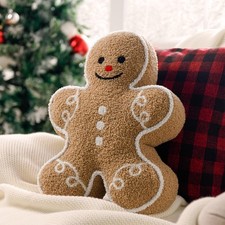 Gingerbread Man Merry Christmas Throw Pillow, Plush Teddy Xmas Gingerbread Sh...