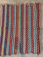 VTG Grandma Made Afghan Stripe Multicolor Rainbow Lap Blanket Throw