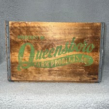 VTG Queensboro Farms Wooden Metal Milk Crate Products NY Dairy Box 17 x 11"