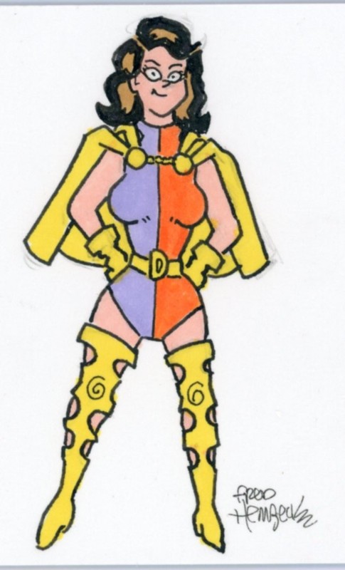 Fred Hembeck Sketch Card: Duo Damsel, LSH (DC Comics)