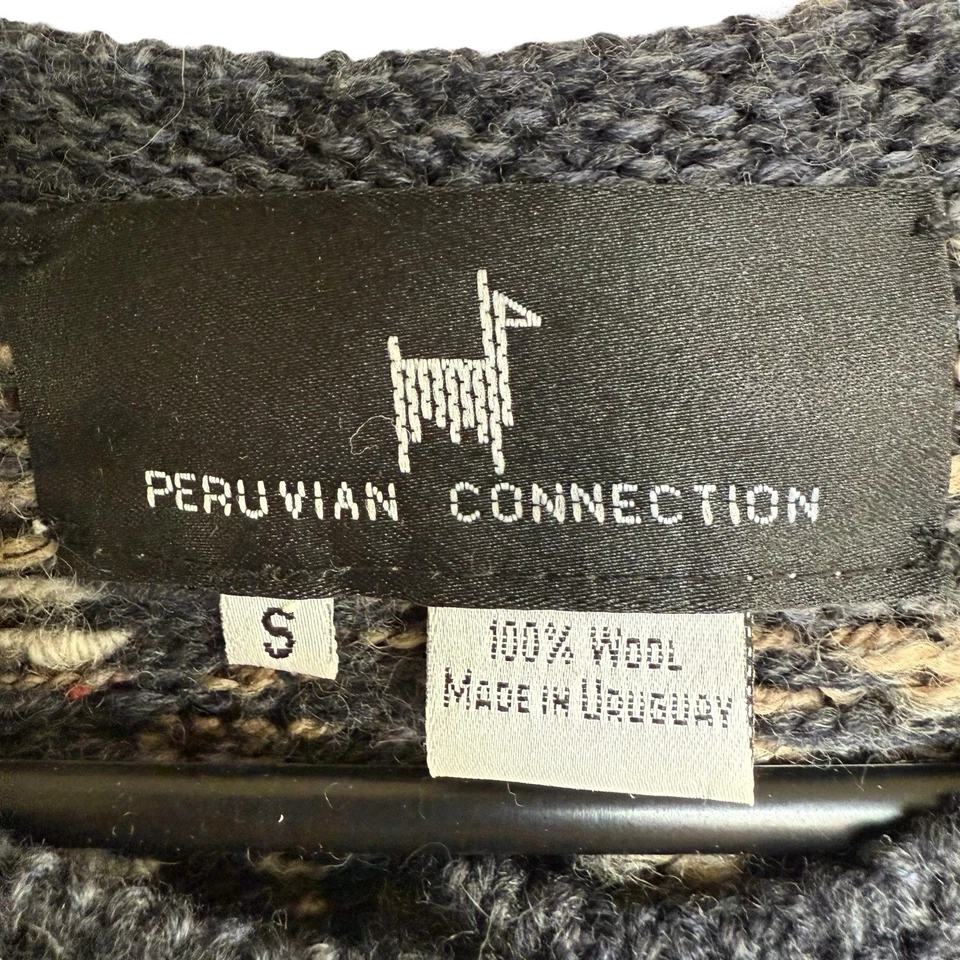 Cárdigan Peruvian Connection Pata de Gallo Boucle Talla Pequeña Azul Marino Tejido a Mano Foto 2 de 4