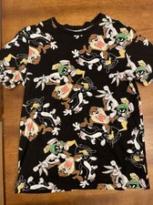 Looney Tunes T-shirt All Over Print Sz M Bugs Daffy Sylvester Marvin Heads Taz