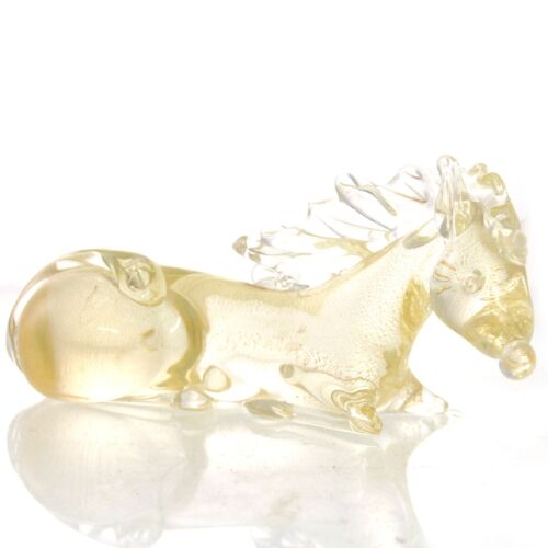 Italian Clear and Gold Murano Glass Crouching Horse Sculpture 1950s - Afbeelding 1 van 3