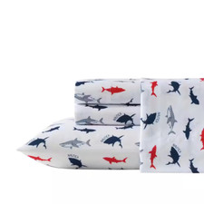 Branson Sharks 4 Piece Navy Blue/Red Microfiber Full Sheet Set
