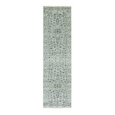 2'8"x10' White Mamluk Dynasty Design Undyed Wool Hand Knotted Runner Rug R79683