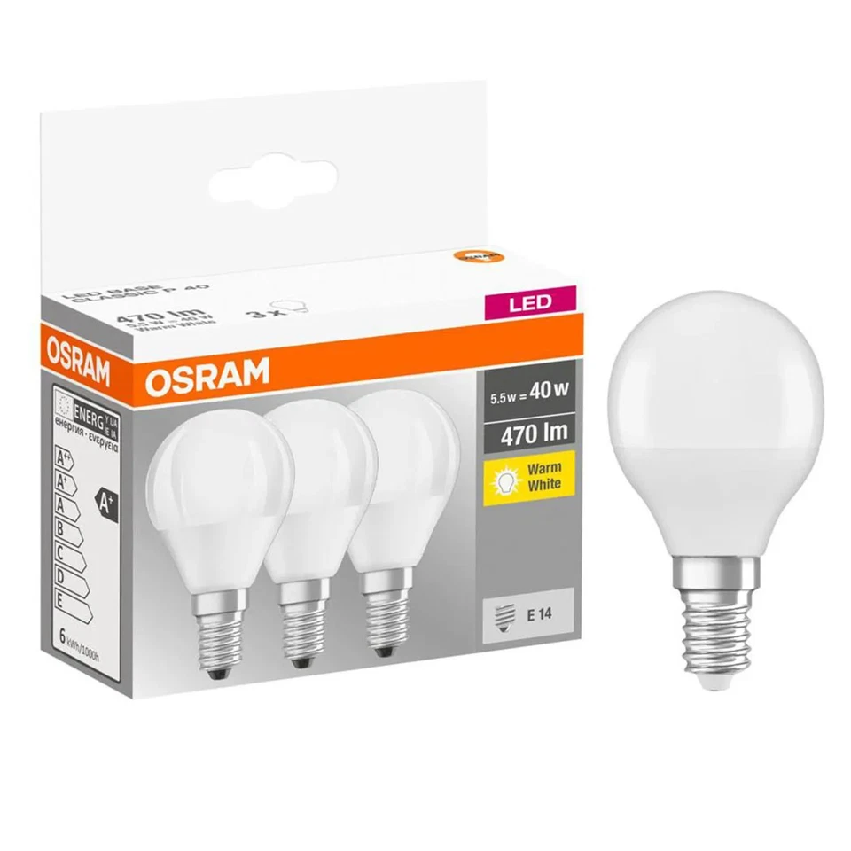 Bombilla OSRAM LED Base LED Lámpara Mate 5,5W / 2700K Blanco Cálido E14 Pack de 3