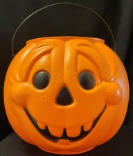Vintage Cheerful Jack O Lantern Pumpkin Blow Mold Candy Bucket Made in the USA