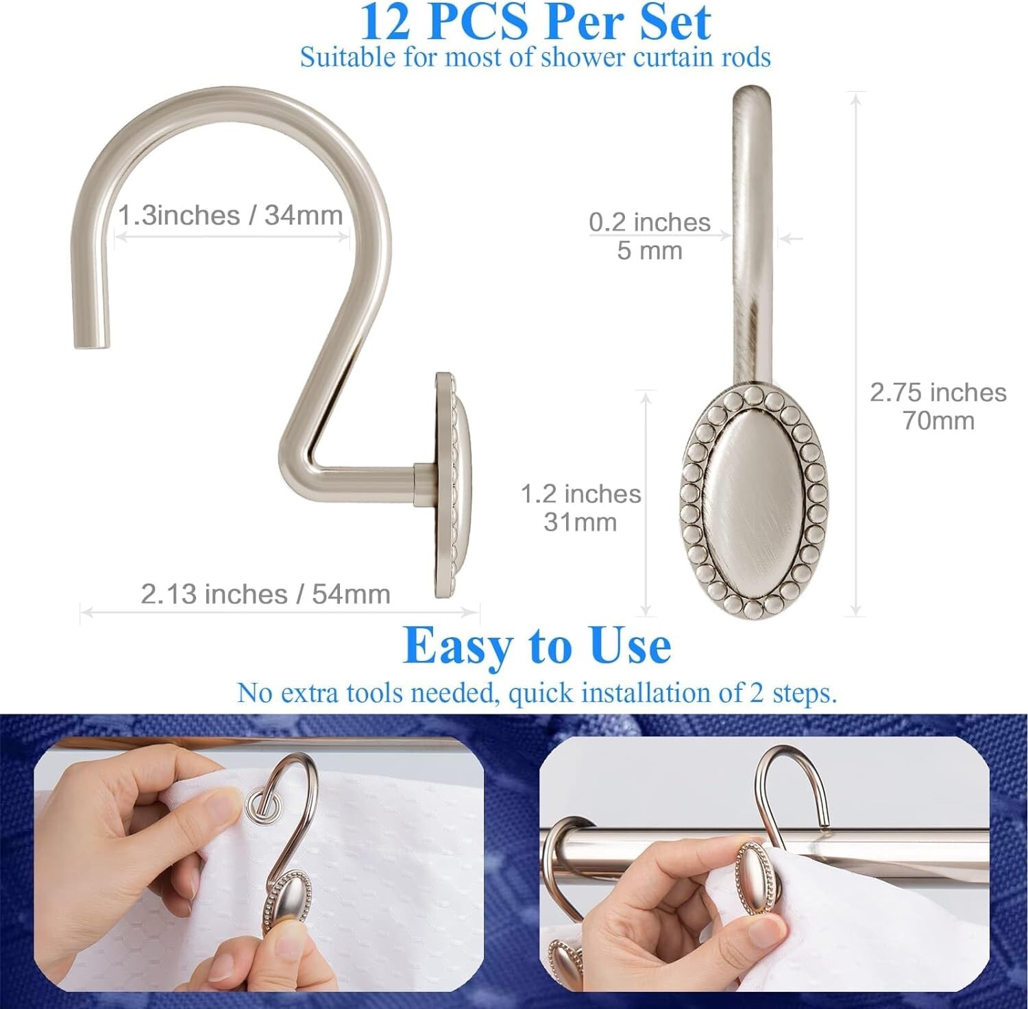 Brushed Nickel Shower Curtain Hooks Decorative Shower Curtain Rings Rust Resis