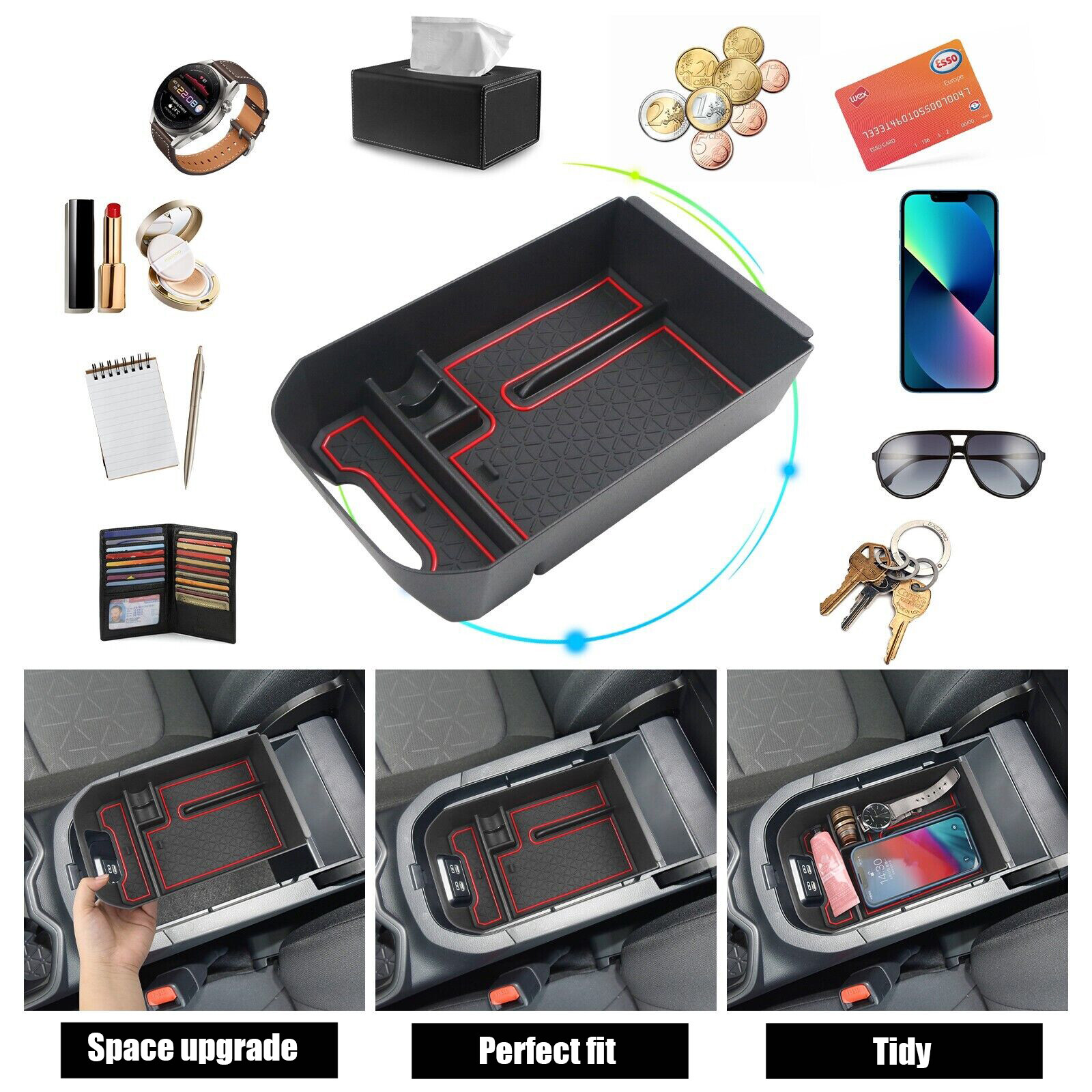 Center Console Organizer Armrest Tray Box For Toyota RAV4 2019-2024 Accessories