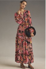 Farm Rio Tiered Floral Long Sleeved Maxi Dress NWT Sz XS