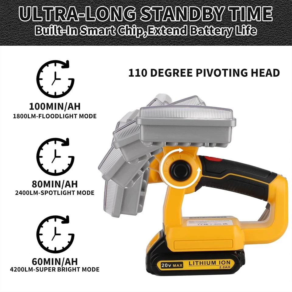 Taschenlampe für Dewalt Akku 4200LM Schnurloses LED-Arbeitslicht für Baustellen - Bild 4 von 4