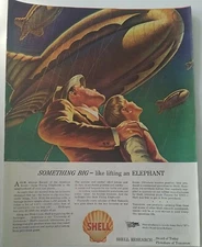 1943 Shell Oil Company Research man boy watch blimps flying elephants ad