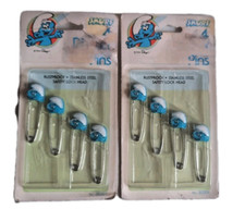 Danara Smurf Baby Diaper Pins Safety Lock Head Stainless Steel 1984 Lot of 2 NOS