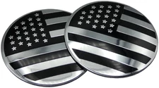 2x Aluminum American Flag Decal Sticker Emblem Fender Black/Silver 2.55" 65mm