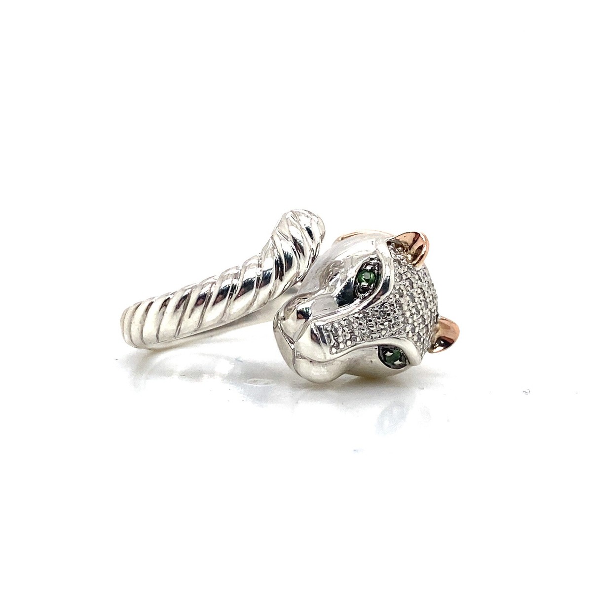 Effy Sterling SIlver 14k Rose Gold Diamond Tsavorite Panther Ring