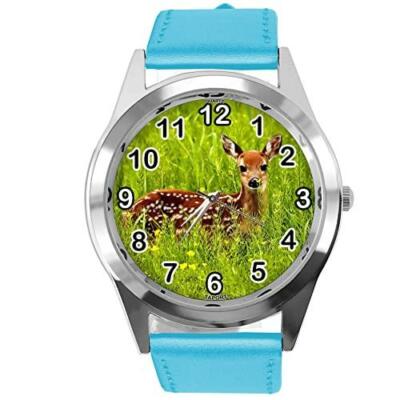 TAPORT Blue Leather Round Watch for Deer Fans