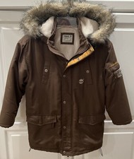 TIMBERLAND Boys Parka Jacket Sz 6 PREMIUM Pristine Brown Faux Fur Hooded coat