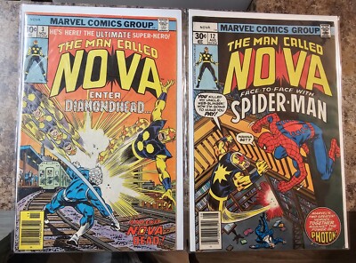 Nova #3 & 12 Diamondhead & Spider-Man Bronze Age Lot Of 2 Marvel Comics 1977 FN