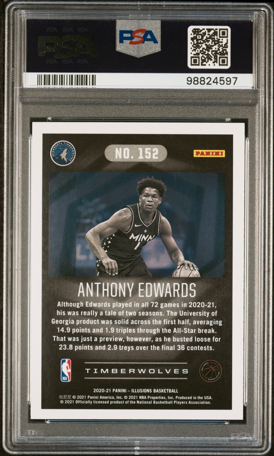 2020 PANINI ILLUSIONS #152 ANTHONY EDWARDS ROOKIE RC PSA 9 view 2