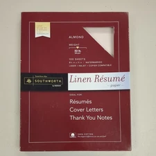 Southworth 100% Cotton Linen Resume Paper, 32lb, 8 1/2 x 11, Almond, 100 Sheets