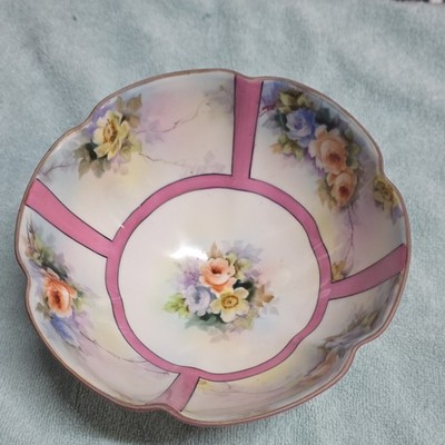 Noritake Hand Painted Porcelain Bowl Pink Floral Art Pottery Japan