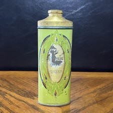 Antique Colgate Cashmere Bouquet Talc Tin Art Deco Green Litho Powder Can w/ Lid