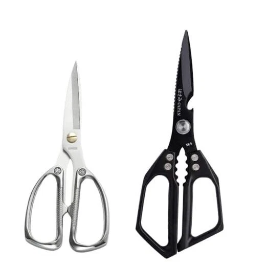 Metal Kitchen Scissors Set - 2 Pack Durable Household Craft Black L+ Silver M