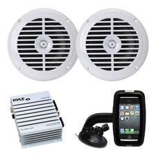 2x Pyle 6.5'' 120W Marine Stereo Speakers, 2-Channel Amplifier, iPhone Case
