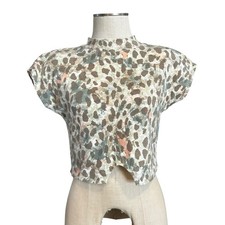 Vintage 80s Star Reflections Leopard Print Mock Neck Top Sz Medium