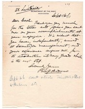 1911 NAVY ADMIRAL PHILIP ANDREWS  SIGNED ABOARD SS LUSITANIA ~GUNNERY, USS IDAHO
