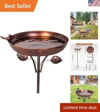 Elegant 38'' Antique Bronze Birdbath with 5-Pronged Stake for Garden D cor