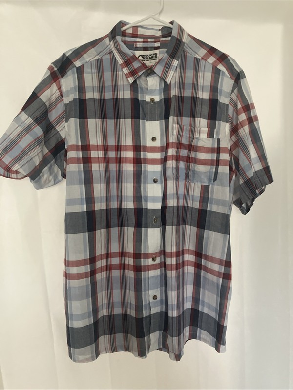 Mountain Khakis Tomahawk Madras shirt red, blue, and white Large Great Shape