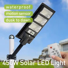 DIM Solar LED Street Light Radar Motion Sensor Timer Remote Control Yard 450W