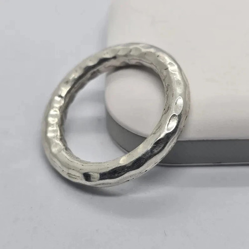 Handmade Hammered 925 Sterling Silver Band Ring: Thick 5mm Rounded Band