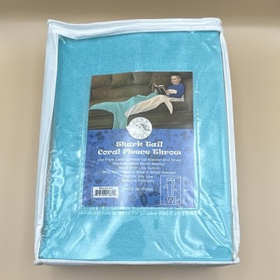 Down Home Shark Tail Coral Fleece Throw Blanket 64'' x 16'' Blue Shark Character