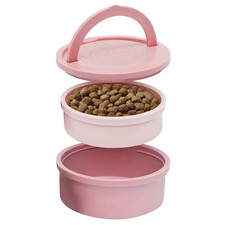 Dog Travel Bowls - Set of 2 Portable Pet Food  Large, Rose Pink