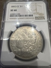 1892 CC Morgan Silver Dollar NGC XF40 KEY DATE