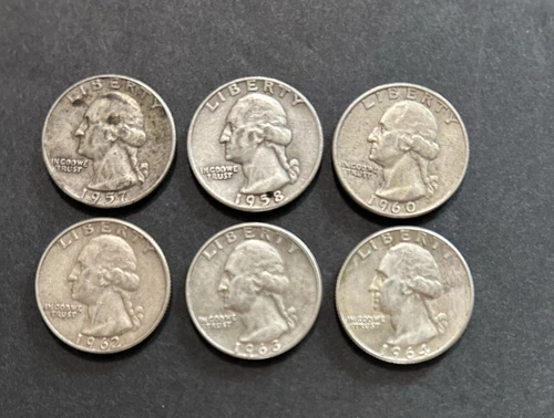 New Listing1957D 1958D 1960D 1962D 1963D 1964D Silver Washington Quarters Good Condition