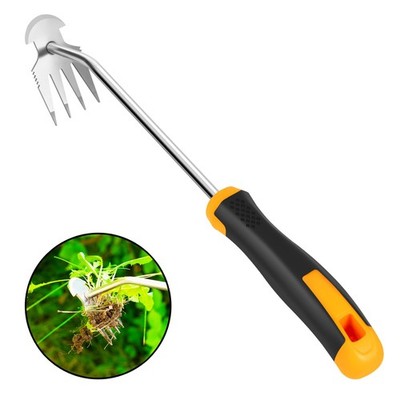 Handheld Weed Puller Tool Rubber Handle 4 Teeth for Garden Farm Weeding