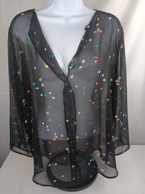 Philosophy Republic Womens Sheer Polka Dot 3/4 Sleeve Mesh Top Size L Large