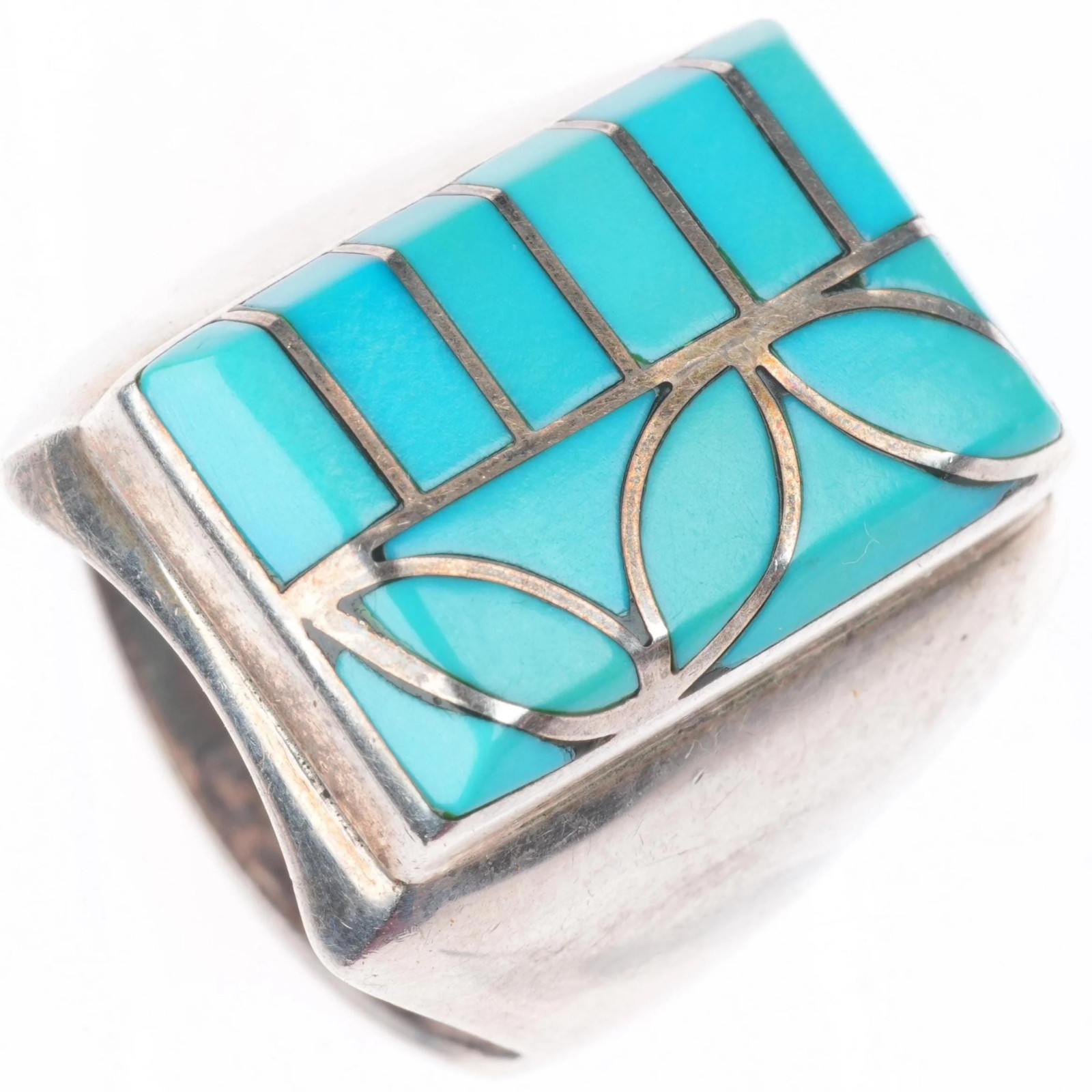 Rectangular Silver Ring Design sz12 Heavy Vintage Dickie & Amy Quandelacy sterling silver inlay ...