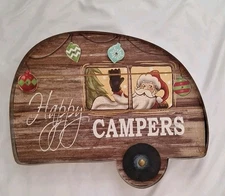 Santa Happy Camper Metal And Wood Lighted Wall Hanging 16"x12"